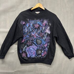 Vintage Bassett-Walker Women’s Sweatshirt Abstract Star Heart Black Purple Sz M